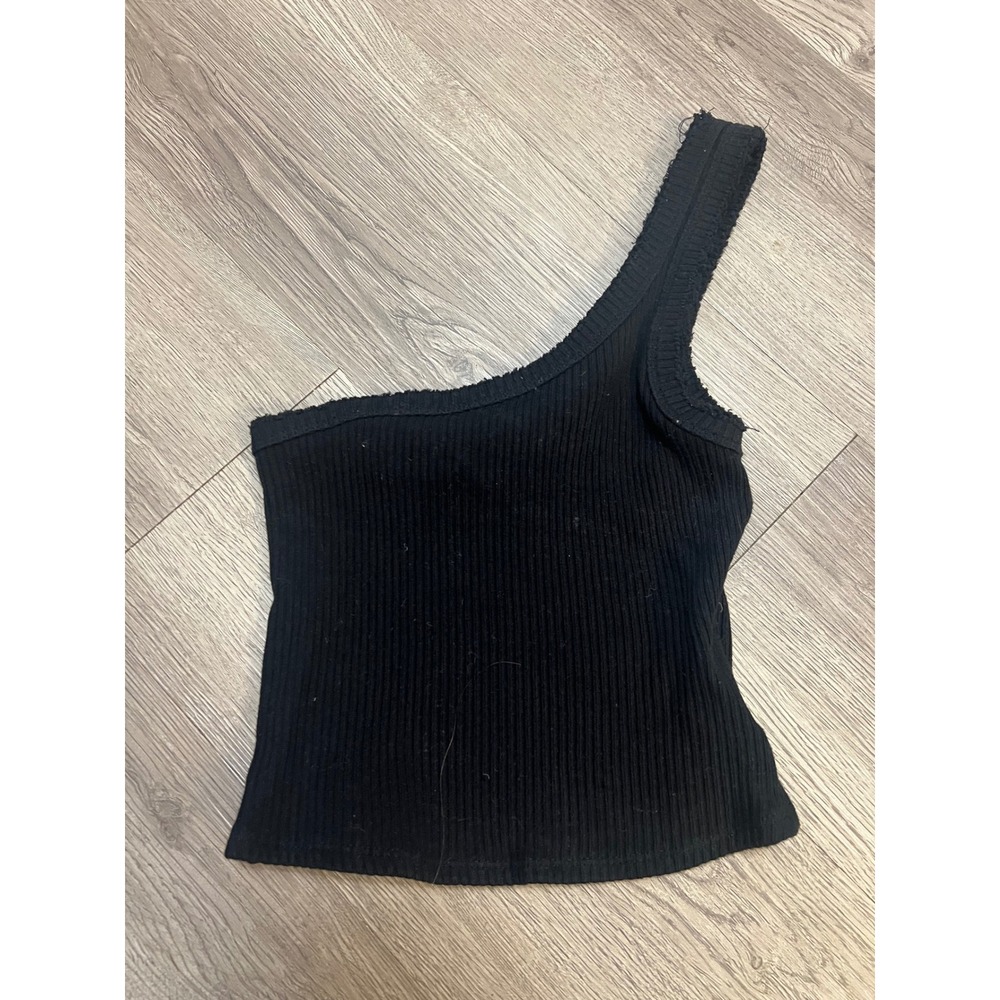 Urban Outfitters Womens Black Ribbed One Shoulder Tank Top Size Small